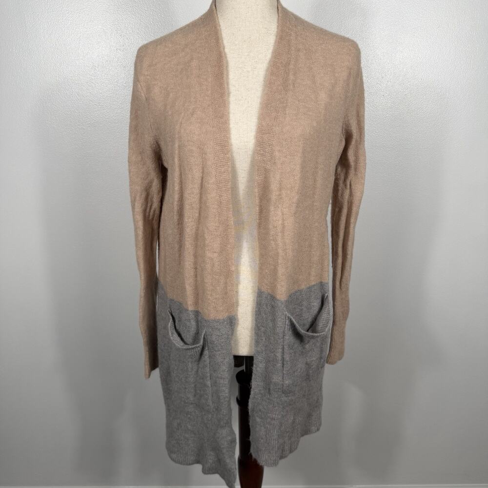 Madewell Colorblock Long Open Cardigan Sweater XS Camel Gray Merino Wool Alpaca
